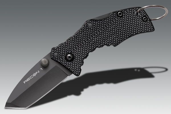 Cold Steel Micro Recon 1 Folding Knife Japanese AUS 8A Stainless Steel w/Black Tuff-Ex Coating 2in Tanto Blade Griv-Ex Style G-10 Handle