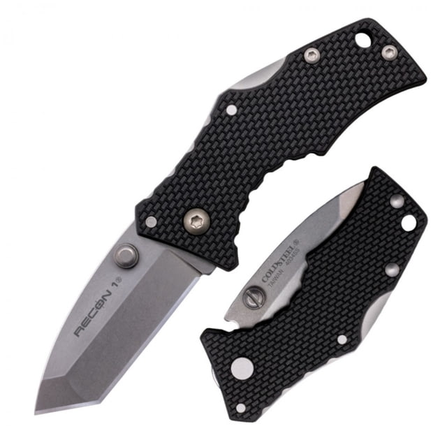 Cold Steel Micro Recon 1 Tanto Point Folding Knife 2in AUS-8A Tanto Blade Black Long G-10 Styled Griv-Ex Handle