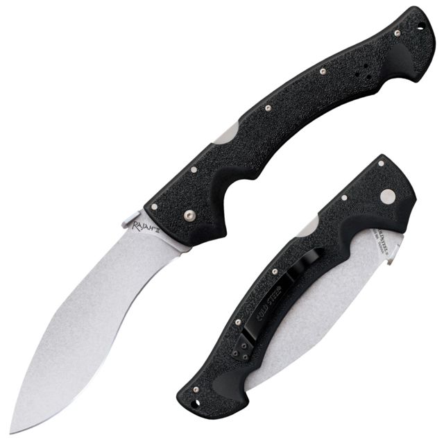 Cold Steel Rajah II Folding Knife 6in Plain Carpenter AUS 10A w/Stonewash Finish Black Griv-Ex Handle