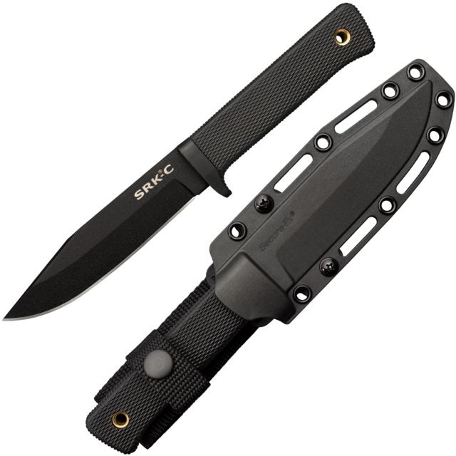 Cold Steel SRK Compact Fixed Blade Knife 5in SK-5 w/ Black Tuff-Ex Finish Blade Black Long Kray-Ex Handle