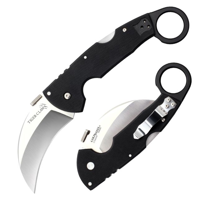 Cold Steel Tiger Claw Plain Edge Karambit Folding Knife 3.25in S35VN Hawkbill Blade Black G-10 Handle