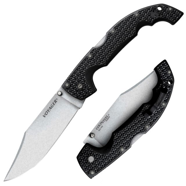 Cold Steel Voyager XL Folding Knife 5.5in Clip Point Plain Edge AUS10A Steel Blade Black Griv-Ex Handle