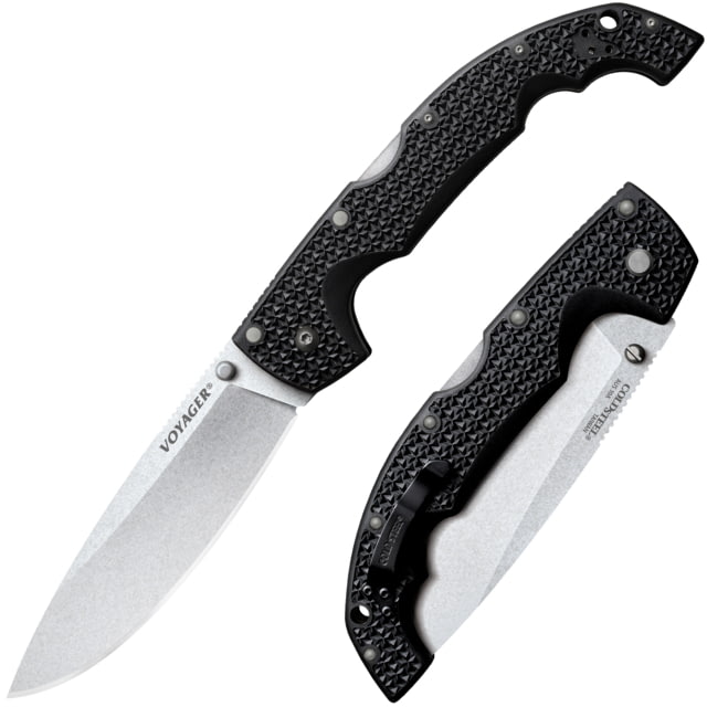 Cold Steel XL Voyager Lockback Folding Knife Black Griv-Ex Handle 6.75" Closed 5.5" Stonewash AUS-10A Stainless Dro