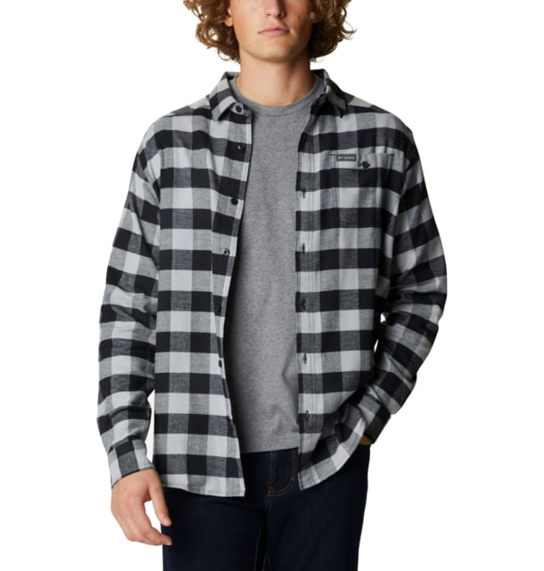 Columbia Cornell Woods Flannel Long Sleeve Shirt - Mens Columbia Grey Buffalo Check Extra Large