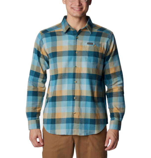 Columbia Cornell Woods Flannel Long Sleeve Shirt - Mens Stone Blue Buffalo Check Small