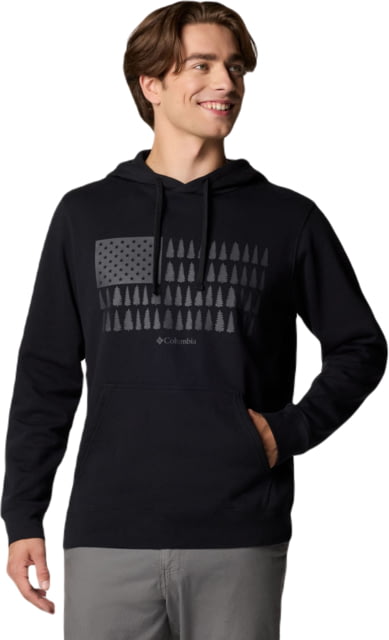 Columbia Trek Graphic Hoodie - Men's Black/Treeline Flag Graphic Large