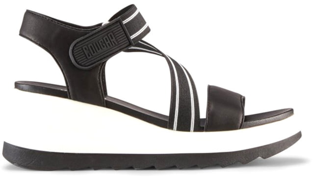 Cougar Hibiscus Leather Wedge Woman's Sandals Black 11