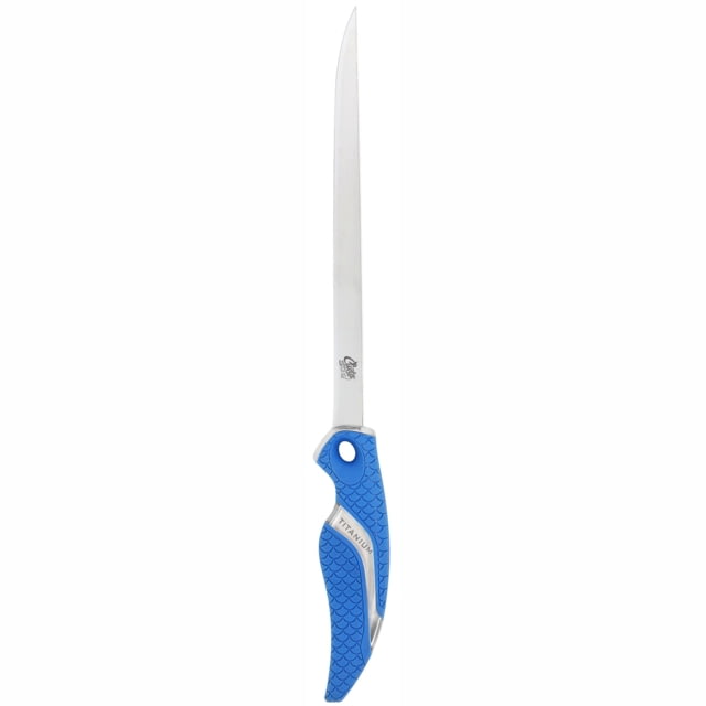 Cuda 9in Titanium Bonded Flex Fillet Knive 4116 German Stainless Steel Blade Non-Slip Cuda Scale Pattern Grips