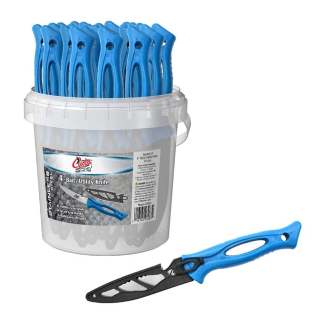 Cuda Bait/Utility Knives with Blade Covers Bucket of 24 pcs Blue/Grey 4in