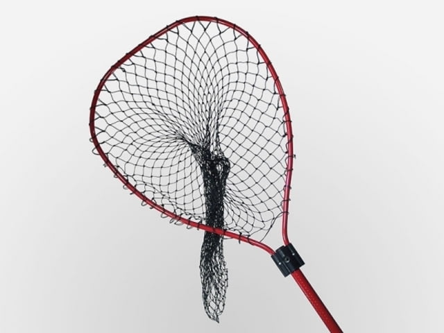 Cumings Red Boat Net- 21.5inX26in Bow 1in Red Diamond Embossed Handle 36in Length Super Heavy Poly Netting Black