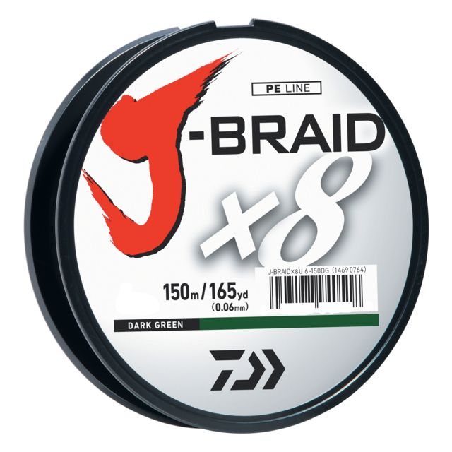 Daiwa J-Braid 8X Braided Line w/Filler Spool 150yds 65lb Dark Green
