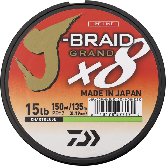 Daiwa J-Braid x8 Grand Braid Line w/Filler Spool 150yds 15lb Chartreuse