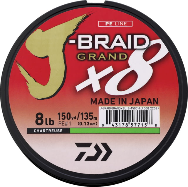 Daiwa J-Braid x8 Grand Braid Line w/Filler Spool 150yds 8lb Chartreuse