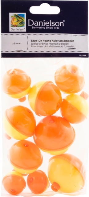 Danielson Snap-On Float Orange/Yellow 10Pc Bag Assorted Sizes