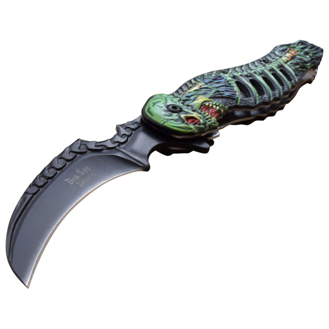 Dark Side Blades Spring Assisted Knife 375 in 3Cr13 Stainless Steel Stainless Steel Hawkbill Black/Green