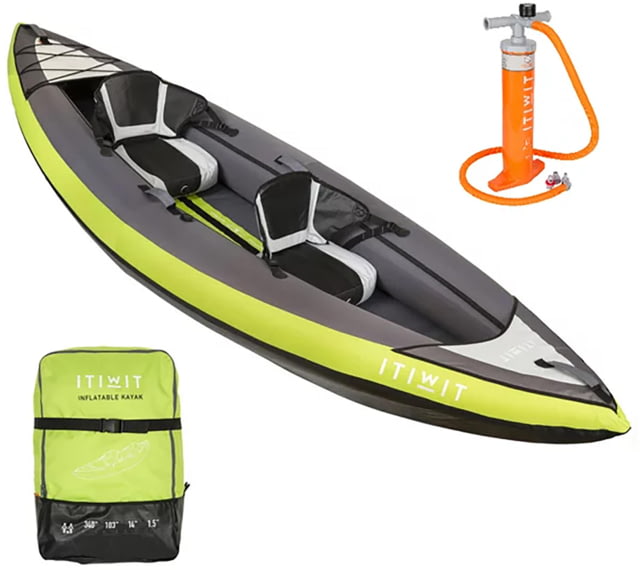 DEMO Decathlon Itiwit Inflatable Recreational Sit-on Kayak with Pump Green 2 Person