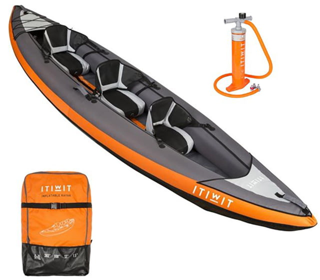 Decathlon Itiwit Inflatable Recreational Touring Kayak Orange 2 or 3 Person
