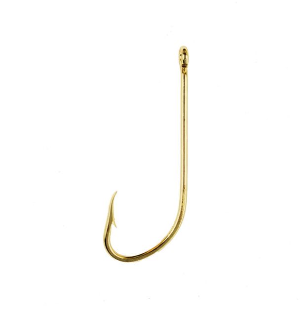 Eagle Claw 1x Long Shank Hook Offset Ringed Eye Forged Gold 108A-2/0
