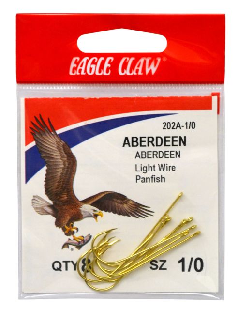 Eagle Claw Aberdeen Hook Non-Offset Ringed Eye Light Wire Gold A-Pack Hooks 202A-2-0