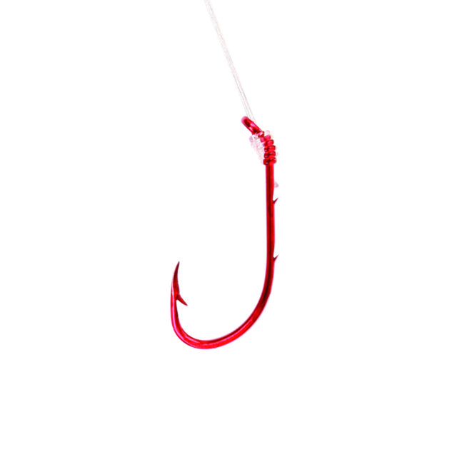 Eagle Claw Baitholder Snelled Hook Offset Down Eye 2 Slices Medium Wire Mono 7in Red