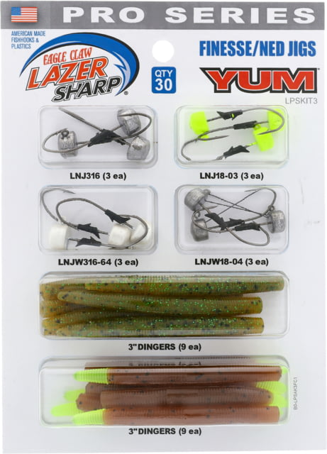 Eagle Claw Lazer Sharp Pro Series Finesse/ Ned Jig Kit Hooks Weedless Hooks 3in Dingers 30 Pieces