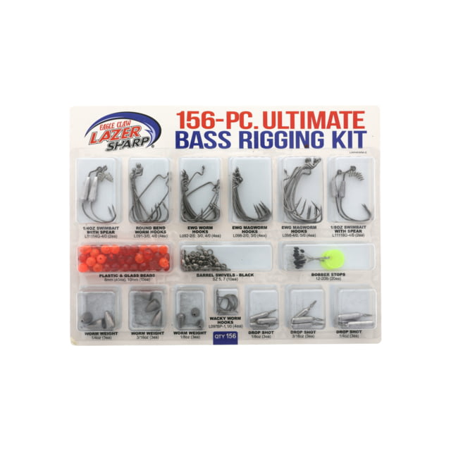 Eagle Claw Ultimate Bass Terminal Rigging Kit Hooks Beads Swivels Bobber Stops Weights 156 Pieces