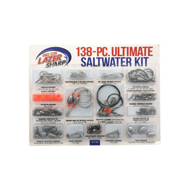 Eagle Claw Ultimate Saltwater Terminal Kit Hooks Beads Swivels Rigs Weights 138 Pieces