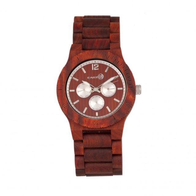 Earth Wood Bonsai Bracelet Watch with Day/Date Red