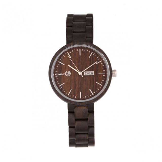 Earth Wood Mimosa Bracelet Watch with Day/Date Dark Brown