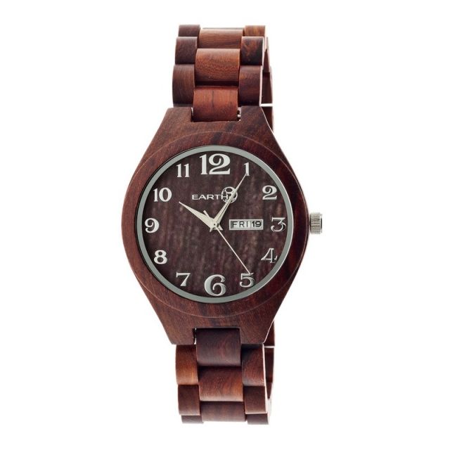 Earth Wood Sapwood Bracelet Watch w/Date Red One Size