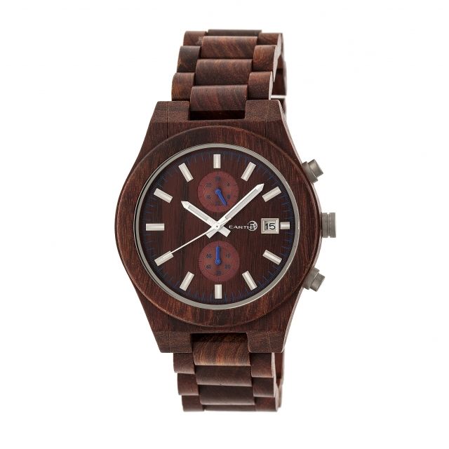 Earth Wood Bracelet Watch w/Date Red