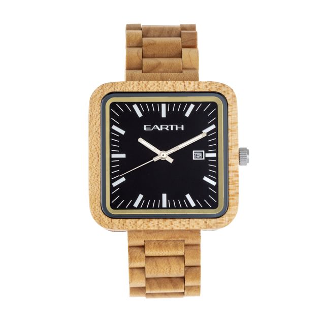 Earth Wood Berkshire Bracelet Watch w/Date Khaki/Tan One Size