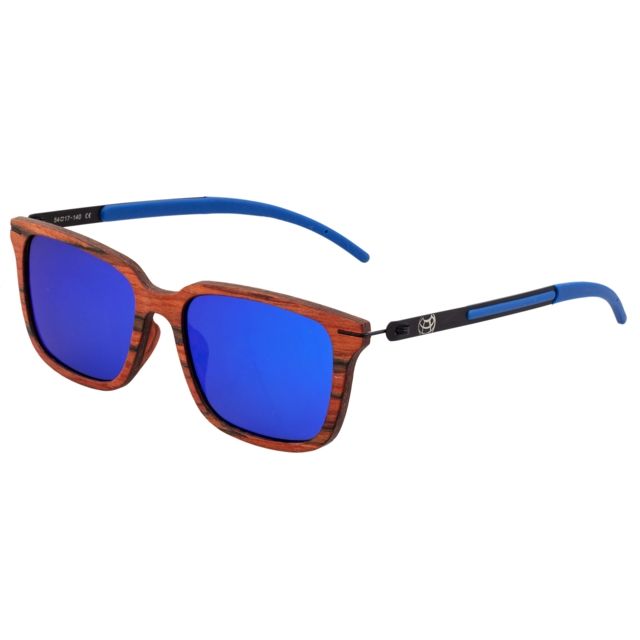 Earth Wood Doumia Polarized Sunglass Red Rosewood/Blue One Size