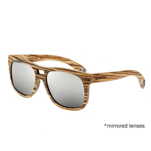 Earth Wood Las Islas Sunglasses Zebrawood Frame Black Mirrored Lenses