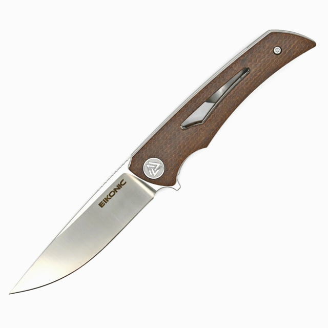EIKONIC Knife Company Aperture Folding Knife 3.14in D2 Steel w/Rockwell Hardness of 59-60 Micarta Handle Satin/Brown