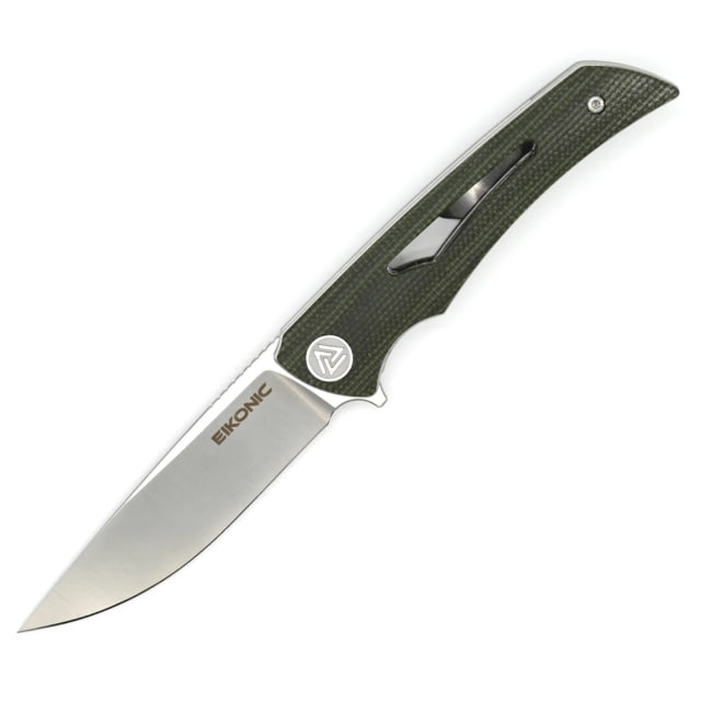 EIKONIC Knife Company Aperture Folding Knife - Designed by Brian Nedeau 3.14in D2 Steel w/Rockwell Hardness of 59-60 Micarta Handle Satin/Olive Green