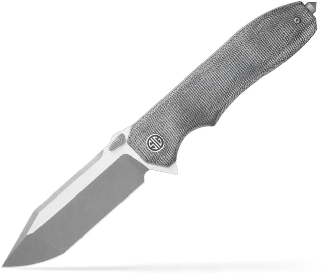 EIKONIC Knife Company Validus 3.78" Folding Modified Tanto Plain Dark Acid Stonewash/Satin M390 Steel Blade 4.76" Salt & Pepper Canvas Micarta Handle
