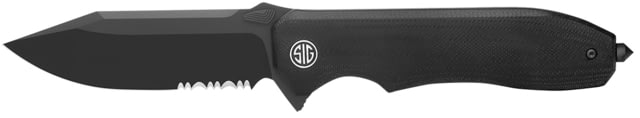 EIKONIC Knife Company Validus 3.78" Folding Drop Point Part Serrated Black PVD M390 Steel Blade 4.76" Black Textured G10 Handle