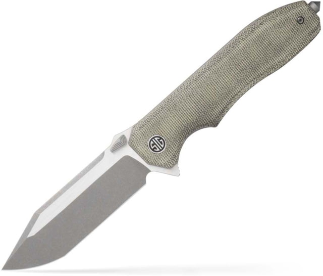 Eikonic Knife Company EIKONIC Knife Company Validus 3.78" Folding Modified Tanto Plain Dark Acid Stonewash/Satin M390 Steel Blade 4.76" Green Canvas Micarta Handle