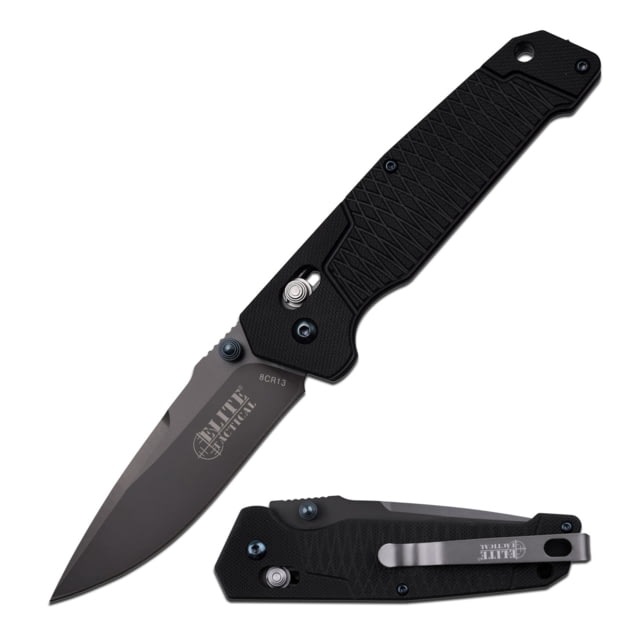 Elite Tactical 8in Folding Knife 3.5 in 8Cr13 Stainless Steel Drop Point Not Serrated Black