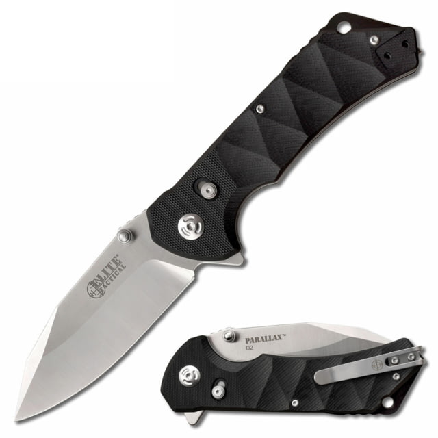 Elite Tactical Parallax Rapid Lock Satin Knife 3.5in Stainless Steel D2 Drop Point Satin G10 Handle