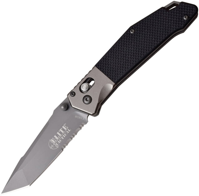 Elite Tactical Rapid Lock Folder 3.5in Serrated 8Cr13Mov Stainless Steel G10 Handle Gray/Black