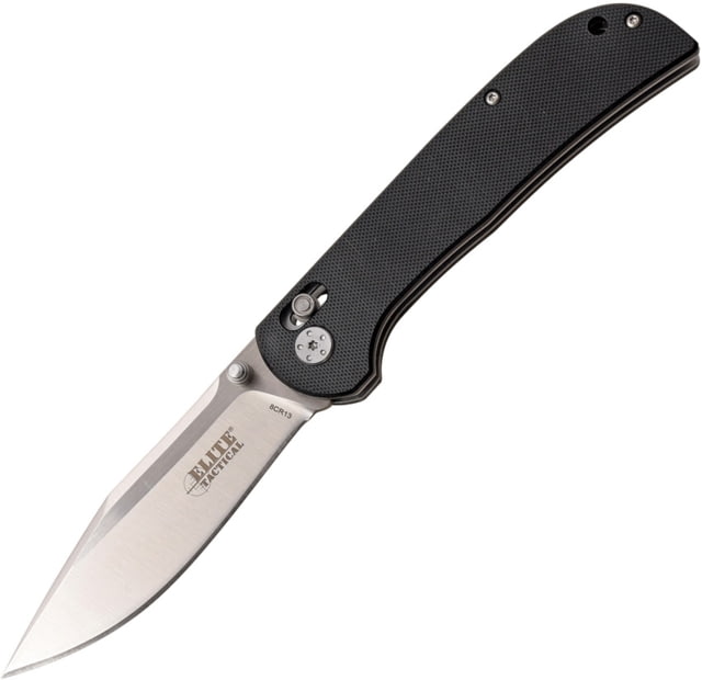 Elite Tactical Rapid Lock Folder 4in 8Cr13Mov Stainless Steel Clip Point Blade G10 Handle Satin Black