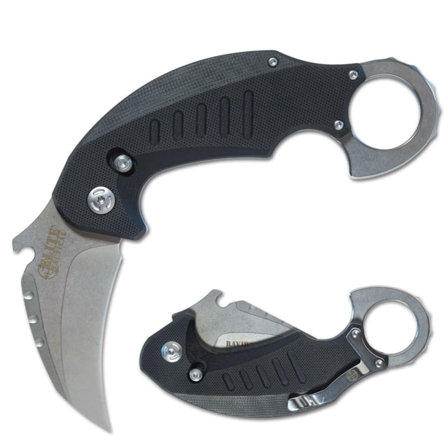 Elite Tactical Ravid Folding Knife 2.75 in D2 Steel Hawkbill Black