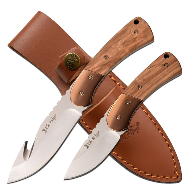 Elk Ridge 2 Set Fixed Blade Knife 3.75 in 3Cr13 Stainless Steel Stainless Steel Gut Hook/Drop Point Brown