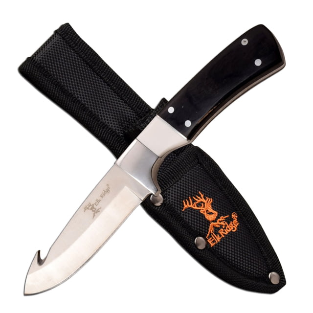 Elk Ridge Gut Hook Fixed Blade Knife 3.1 in 3Cr13 Stainless Steel Stainless Steel Black/White