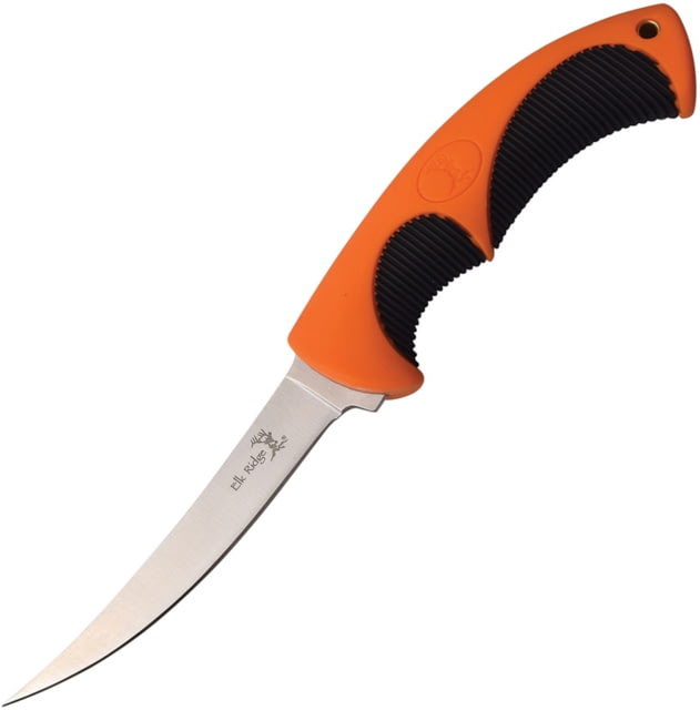 Elk Ridge Knife 10in Overall 4.75in Satin 3Cr13 SS Fillet Blade Rubberized Nylon Handle Orange And Black Handle Black Nylon Sheath