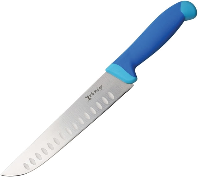 Elk Ridge Elk Ridge Knife 13.5in Overall 8in Satin 5Cr15Mov SS Blade Blue Rubberized Nylon Handle Black Nylon Sheath