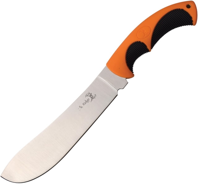 Elk Ridge Knife 13in Overall 7.5in Satin 3Cr13 SS Blade Rubberized Nylon Handle Orange And Black Handle Black Nylon Sheath