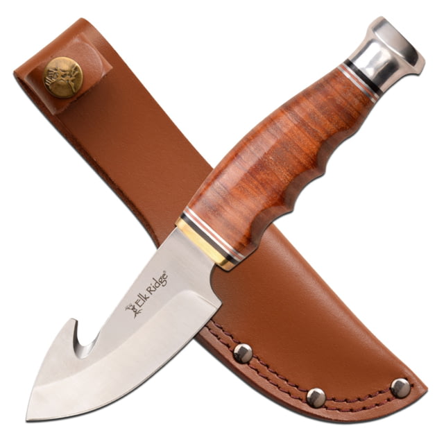 Elk Ridge Outskirt Fixed Blade Gut Hook Knife 8Cr13 Stainless Steel Drop Point Brown